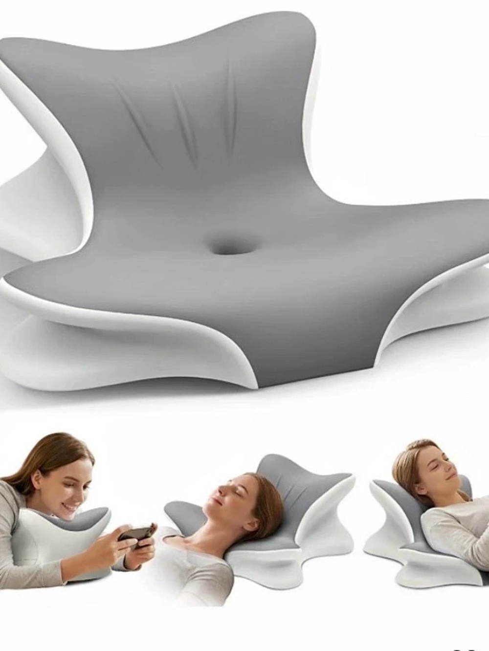 Cervical Pillow for Neck Pain Relief Ergonomic Memory Foam Gray & White